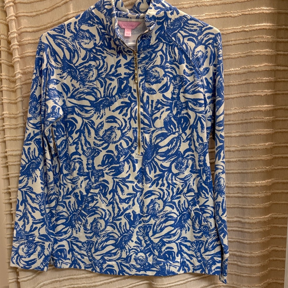 Lilly Pulitzer Blue and Cream Patterned Pullover